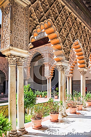 Seville Alcazar courtyard, Andalusia, Spain Editorial Stock Photo