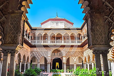 Seville Alcazar courtyard, Spain Stock Photo