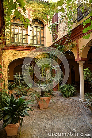 Seville, Andalusia, Spain. Traditional house inner courtyard Stock Photo