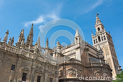 Seville cathedral with the Giralda tower in Spain Stock Photo