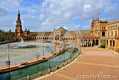 Seville main square Plaza de Espana, built in 1928 for the Ibero-American Exposition of 1929. Editorial Stock Photo