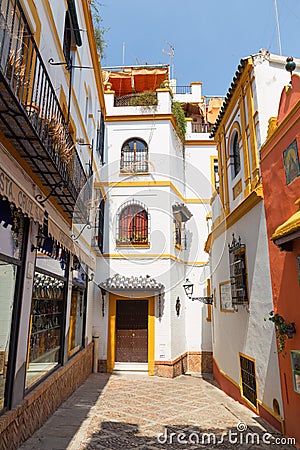 Seville, Spain - Traditional Architecture barrio Santa Cruz district Editorial Stock Photo