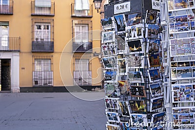 Seville, Spain, January 11, 2019 - Souvenir postcards are for sale near the gift shop in the street Editorial Stock Photo