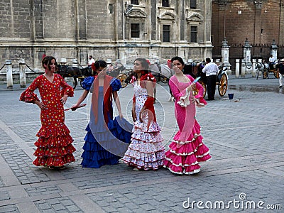 Seville Spain/16th April 2013/ A group of young Spanish ladies i Editorial Stock Photo