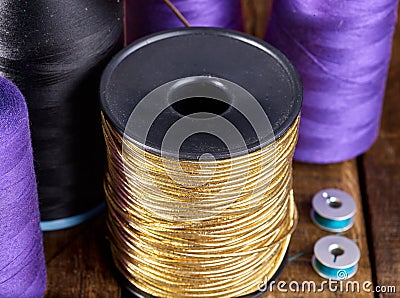 Sew seamstress group object sewing spool and bobbin Stock Photo