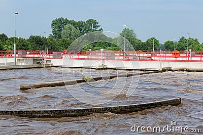 Sewage treatment, plant, aeration of the wastewater. Stock Photo