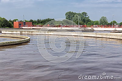 Sewage treatment, plant, aeration of the wastewater. Stock Photo