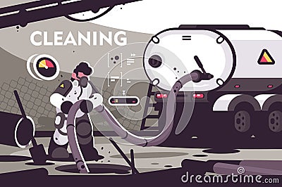 Sewer Cleaning service flat poster Vector Illustration