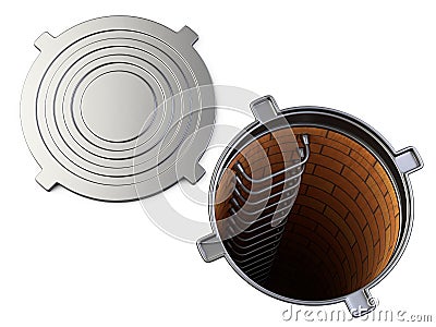 Sewer hatch with open lid manhole hole cover Cartoon Illustration