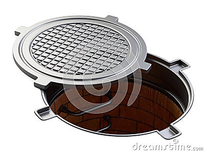 Sewer hatch with open lid manhole hole cover Cartoon Illustration