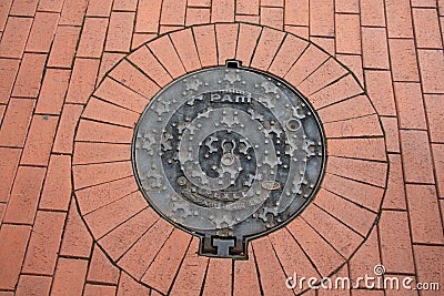 Sewer manhole in Kaliningrad Stock Photo
