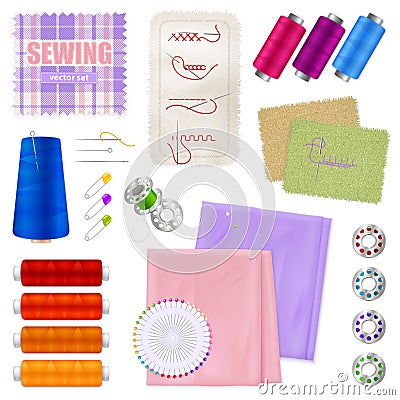 Sewing Accessories Realistic Set Vector Illustration