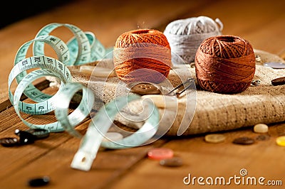 Sewing background with color threads Stock Photo