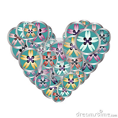 Sewing buttons heart floral pattern for sewing business Vector Illustration