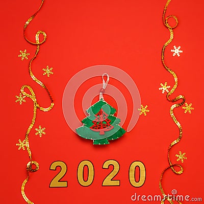 Sewing christmas decoration with toy christmas tree and numbers 2020 Stock Photo