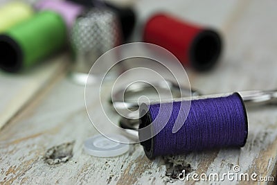 Sewing cotton needle and pins Stock Photo