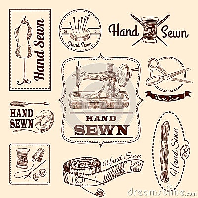 Sewing Emblems Set Vector Illustration