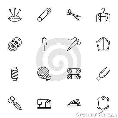 Sewing, embroidery line icons set Vector Illustration