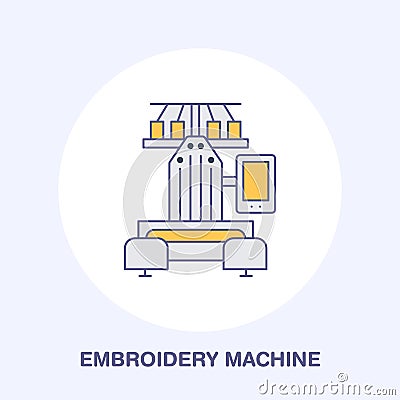 Sewing embroidery machine flat line icon, logo. Vector colored illustration of tailor supplies for hand made shop or Vector Illustration