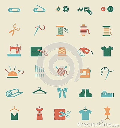Sewing equipment and needlework icons Vector Illustration