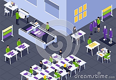 Sewing Factory Isometric Composition Vector Illustration