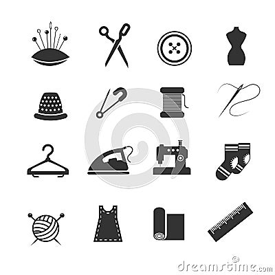 Sewing fashion needlework tailor vector icons Vector Illustration