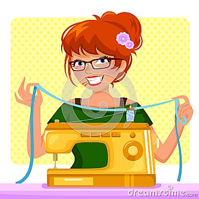 Sewing girl Vector Illustration