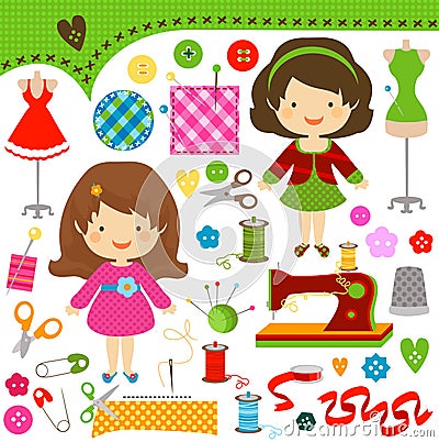 Sewing girls Stock Photo