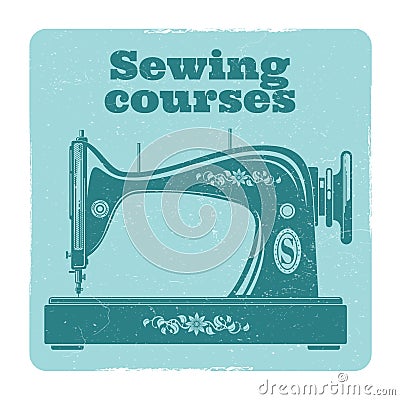 Sewing grunge vector label. Vintage sewing machine design Vector Illustration