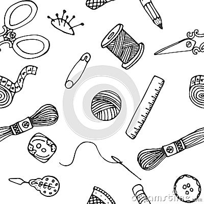 Sewing hand drawn vector pattern Vector Illustration