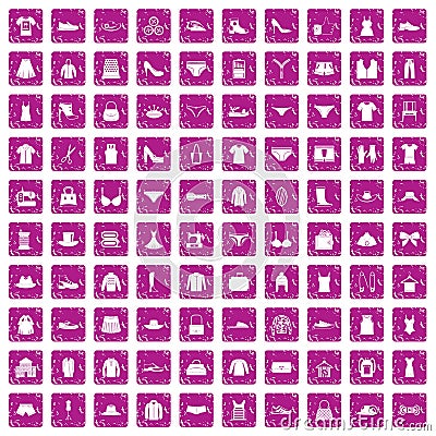 100 sewing icons set grunge pink Vector Illustration
