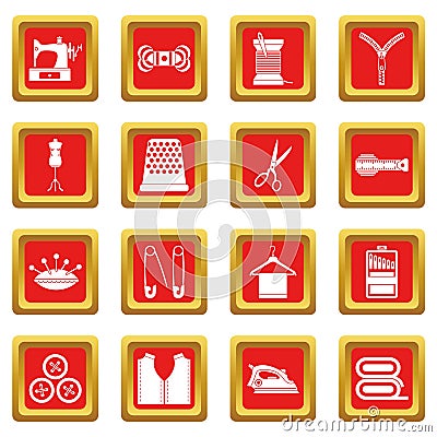 Sewing icons set red Vector Illustration