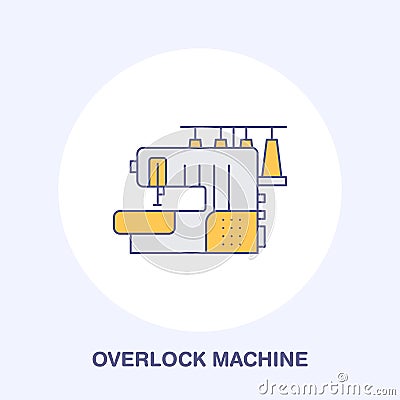 Sewing machine overlock flat line icon, logo. Vector colored illustration of tailor supplies for hand made shop or Vector Illustration