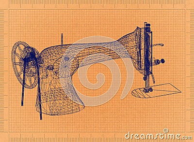 Sewing machine - Retro Blueprint Stock Photo