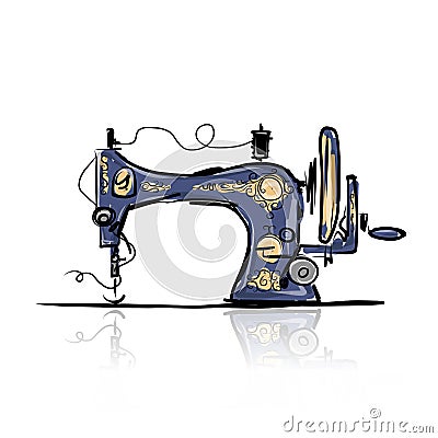 Sewing machine retro sketch for your design Vector Illustration