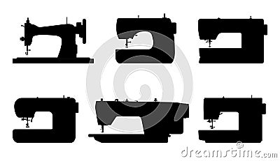 Sewing machine set icons isolated on white background. Mechanical devices for stitching fabric and creating garments Vector Illustration
