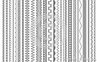 Sewing machine stitches. Stitching seams, stitched sew seamless pattern brush and embroidery sews stitch vector Vector Illustration