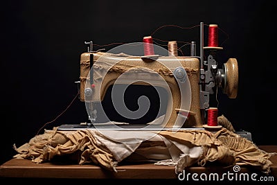 sewing machine stitching suit seams together Stock Photo