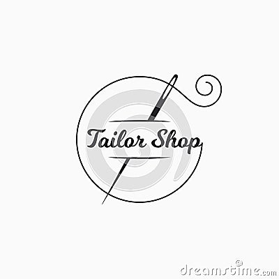 Sewing needle logo. Tailor shop with thread Vector Illustration