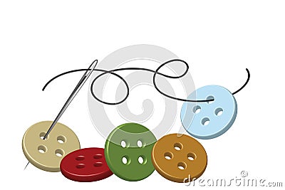 Sewing needle and thread with buttons Stock Photo