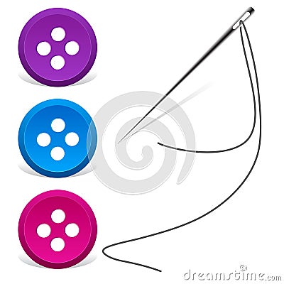 Sewing needle and thread with buttons Vector Illustration