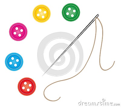 Sewing needle and thread with buttons Stock Photo