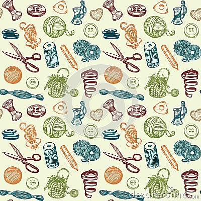 Sewing And Needlework Seamless Pattern Vector Vector Illustration
