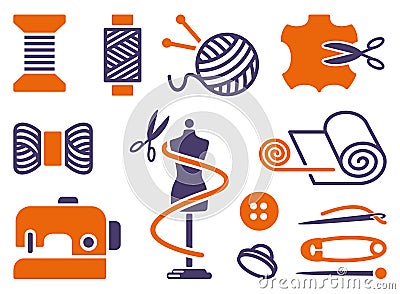 Sewing and needlework icons Vector Illustration