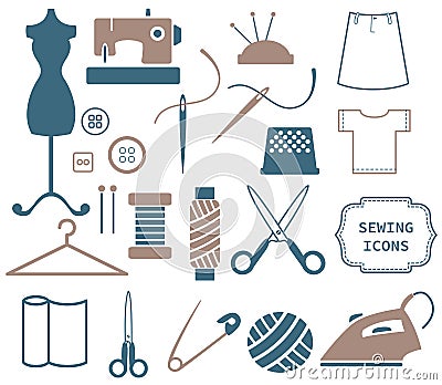 Sewing and needlework icons Vector Illustration