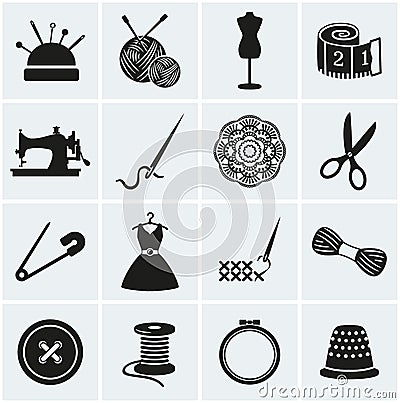 Sewing and needlework icons. Vector set. Vector Illustration