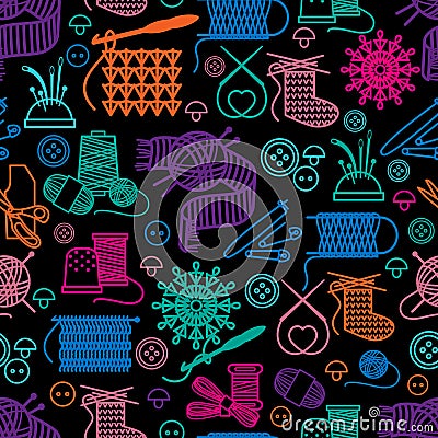 Sewing and needlework seamless pattern Vector Illustration