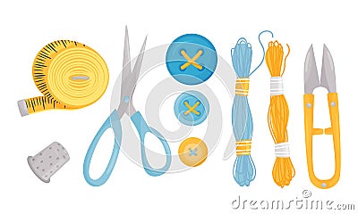 Sewing Notions and Sewing Supplies Vector Set. Tools for Handmade Activity Collection Vector Illustration