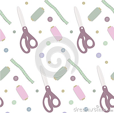 Sewing pattern string scissors button Vector Illustration