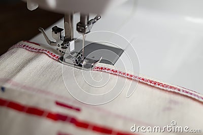 sewing process in the phase of overstitching Stock Photo